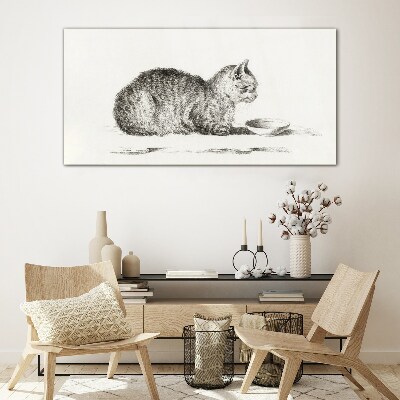 Idyllic cat at the bowl Glass art print