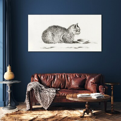 Idyllic cat at the bowl Glass art print