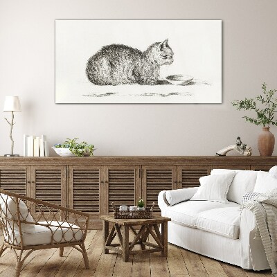 Idyllic cat at the bowl Glass art print