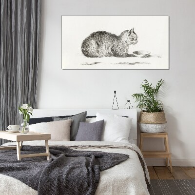 Idyllic cat at the bowl Glass art print