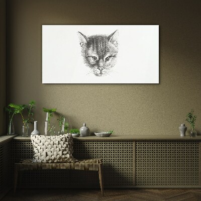 Portrait of a cat in shades of gray Wall art on glass