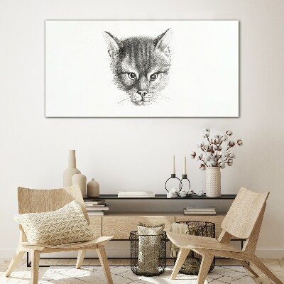 Portrait of a cat in shades of gray Wall art on glass