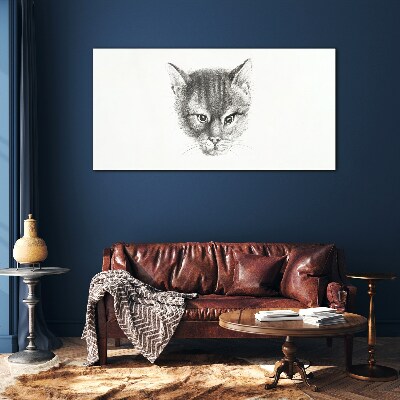 Portrait of a cat in shades of gray Wall art on glass