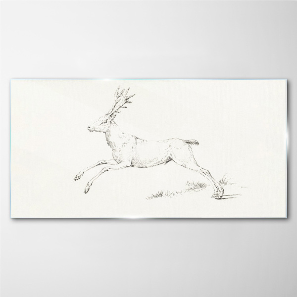 Jumping deer on white background Wall art on glass