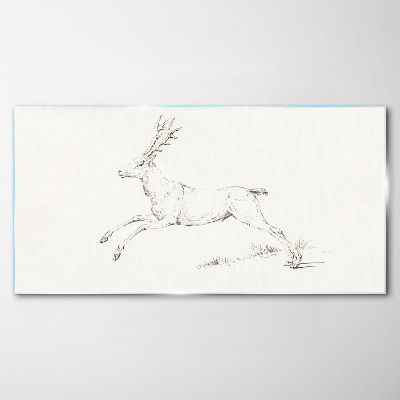 Jumping deer on white background Wall art on glass