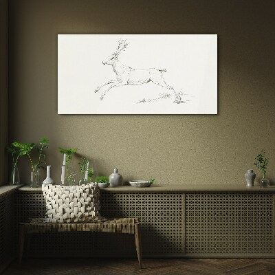 Jumping deer on white background Wall art on glass