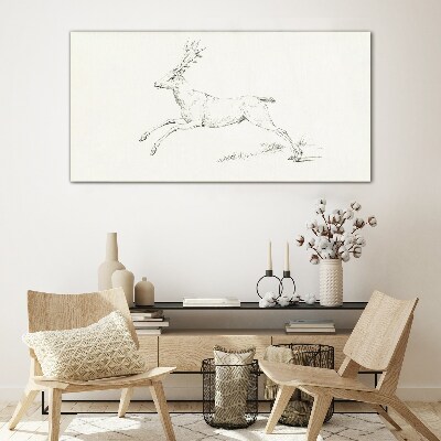 Jumping deer on white background Wall art on glass