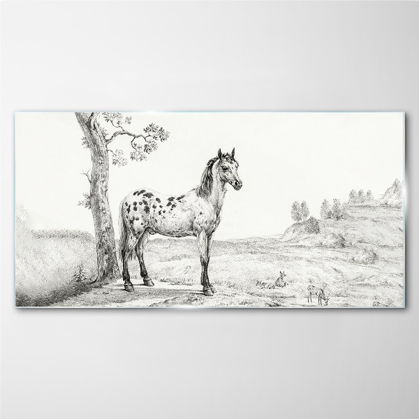 Horses in the landscape Glass art print