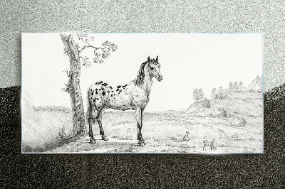 Drawing animals horse Glass Print