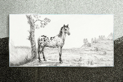 Horses in the landscape Glass art print
