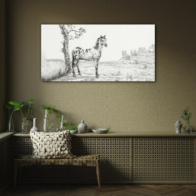 Horses in the landscape Glass art print
