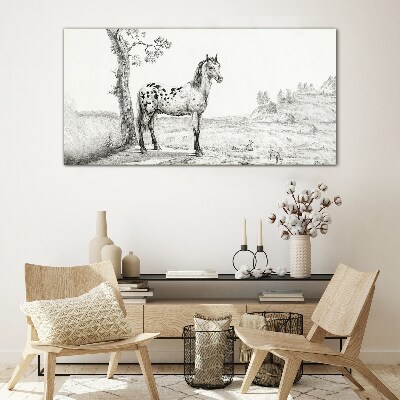 Horses in the landscape Glass art print