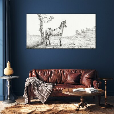 Horses in the landscape Glass art print