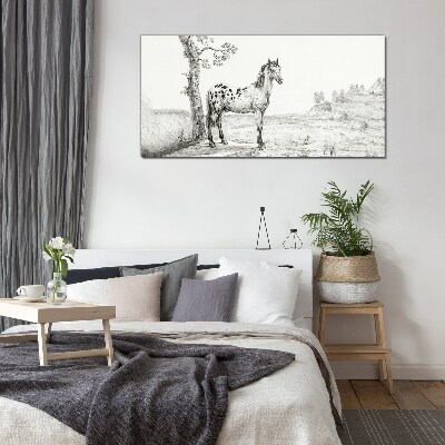 Horses in the landscape Glass art print