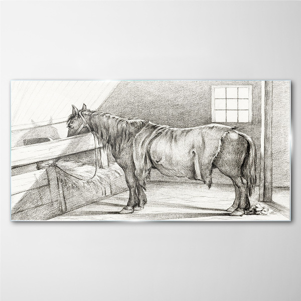 A calm horse in the stable Wall art on glass