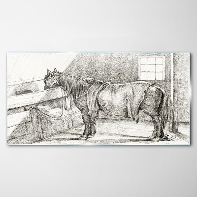 A calm horse in the stable Wall art on glass