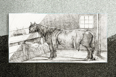 A calm horse in the stable Wall art on glass