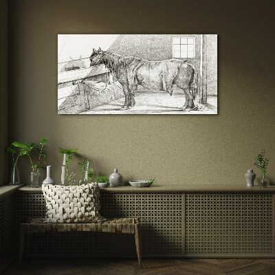A calm horse in the stable Wall art on glass