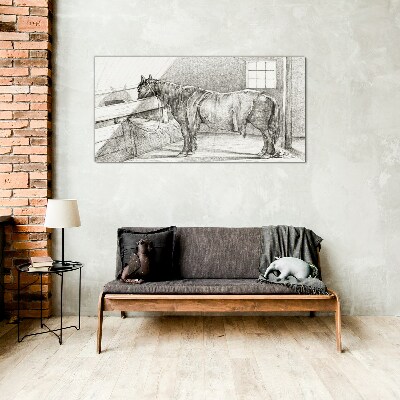 A calm horse in the stable Wall art on glass