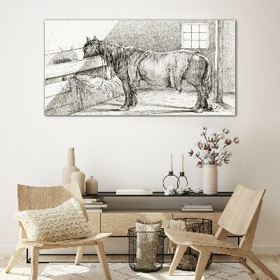 A calm horse in the stable Wall art on glass