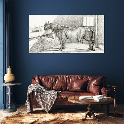 A calm horse in the stable Wall art on glass