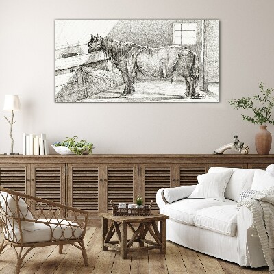 A calm horse in the stable Wall art on glass