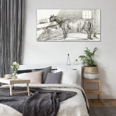 A calm horse in the stable Wall art on glass