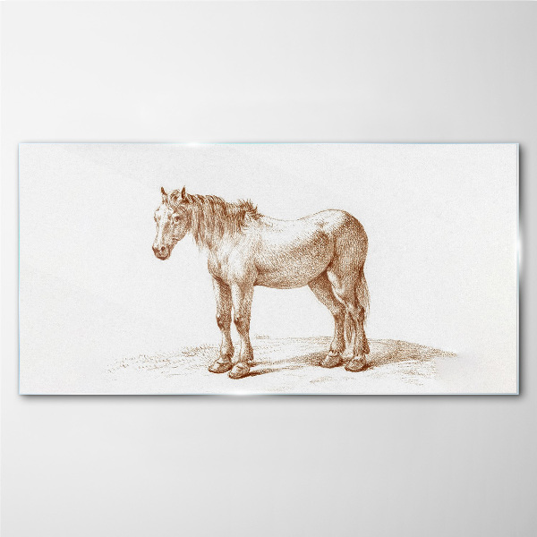 Drawing of a horse in shades of brown Glass art print