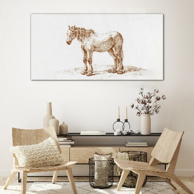 Drawing of a horse in shades of brown Glass art print
