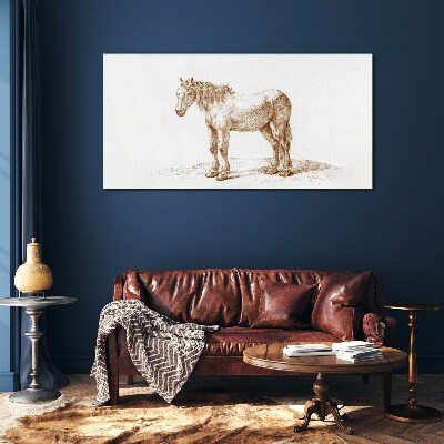 Drawing of a horse in shades of brown Glass art print