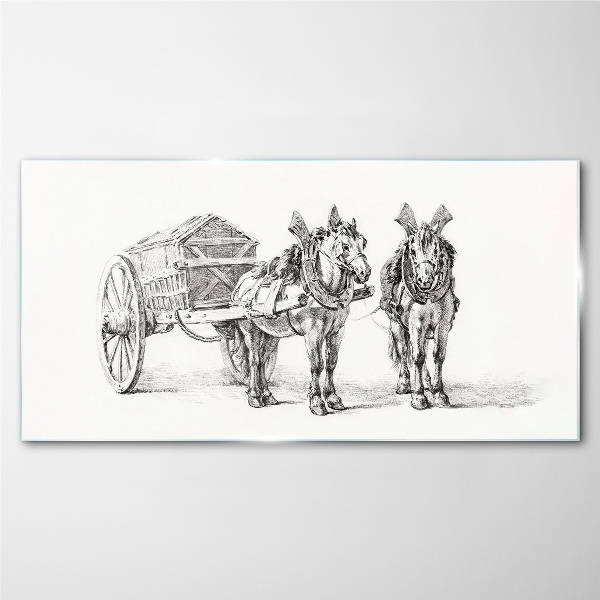 Drawing animals horse carriage Glass Print