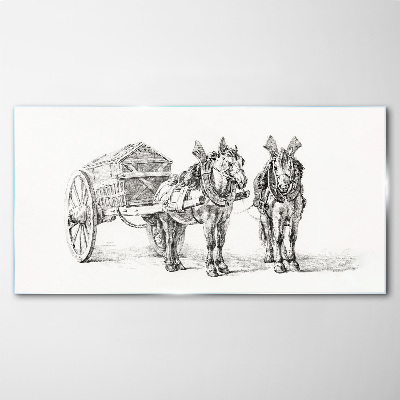 Two horses by a cart Glass art print