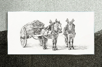 Drawing animals horse carriage Glass Print