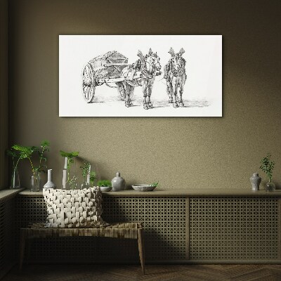 Drawing animals horse carriage Glass Print