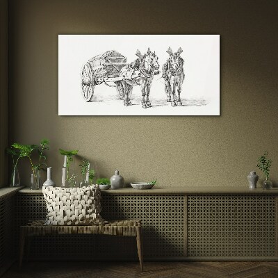Two horses by a cart Glass art print