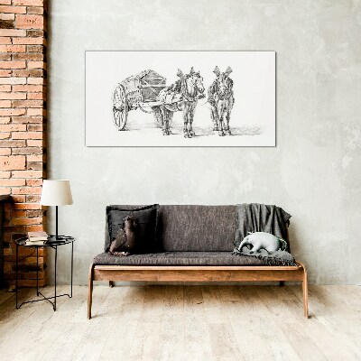 Drawing animals horse carriage Glass Print