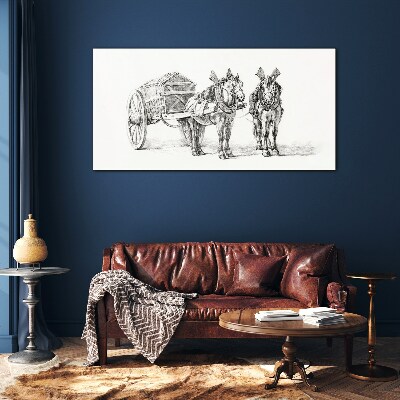 Drawing animals horse carriage Glass Print