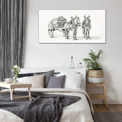 Drawing animals horse carriage Glass Print