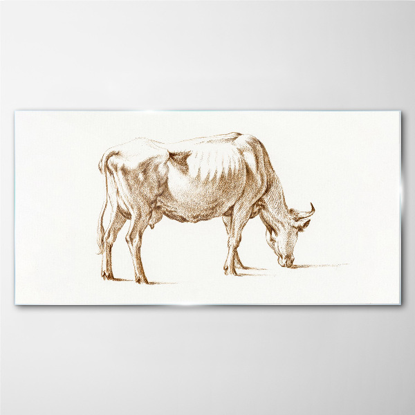 Cow in brown outline Glass art print