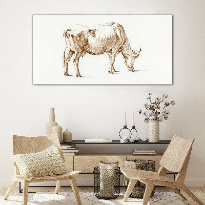 Cow in brown outline Glass art print