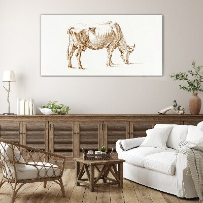 Cow in brown outline Glass art print