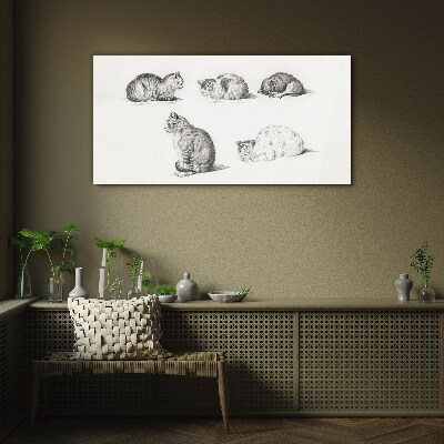 Different postures of cats Wall art on glass