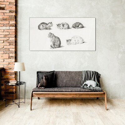 Different postures of cats Wall art on glass