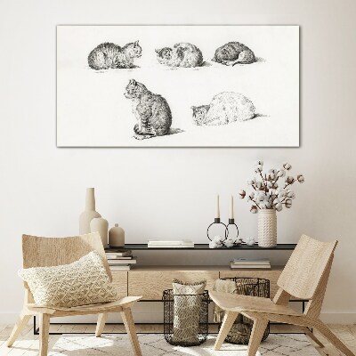 Different postures of cats Wall art on glass