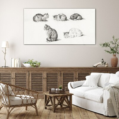 Different postures of cats Wall art on glass