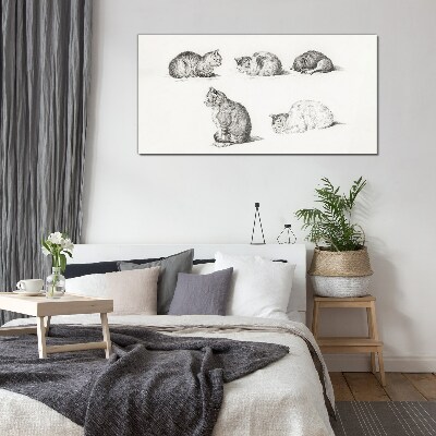 Different postures of cats Wall art on glass