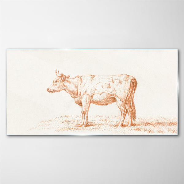 Cow on the grass background Glass art print