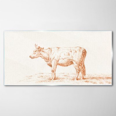 Cow on the grass background Glass art print