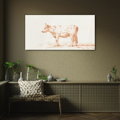 Cow on the grass background Glass art print