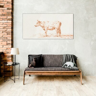 Cow on the grass background Glass art print